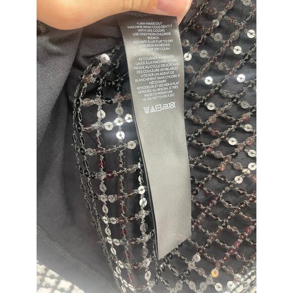 Pilcro Black Long-Sleeve Sequin Top Netting Sheer Tank Size XS Glam - Picture 8 of 8